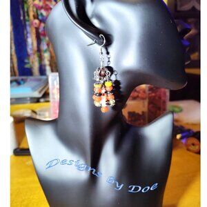 Handmade Czech Glass Bead Earrings Red Black Boho Chic Jewelry. SHIPS FREE